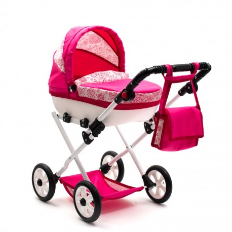 Dětský kočárek pro panenky COMFORT růžový srdíčka